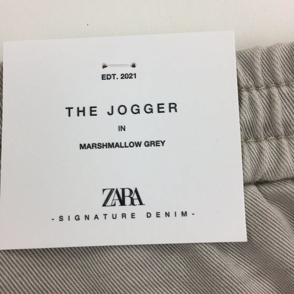 NWT ZARA Marshmallow Gray Slim Leg Drawstring Waist Mid-Rise The Jogger Pants - Picture 15 of 16